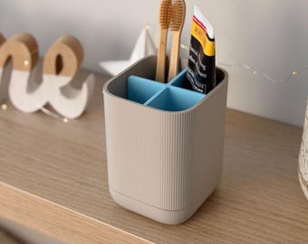 Modern Bathroom Toothbrush Holder Organizer | 4 Compartment Electric & Manual Storage | Custom Colors | Drip Tray Vanity Caddy