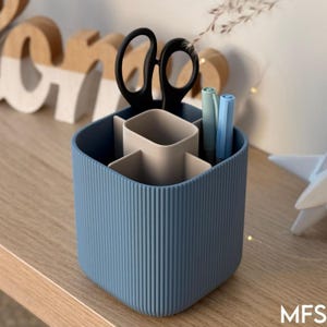 Organiseur de bureau moderne nervuré | Porte-stylo avec séparateur amovible |  Rangement de bureau minimaliste à 5 compartiments