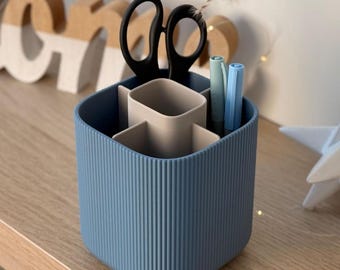 Organizador de escritorio moderno con diseño acanalado / Portalápices con divisor extraíble / Almacenamiento minimalista de escritorio con 5 compartimentos