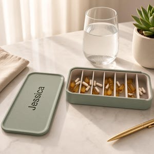 Organizador de comprimidos semanal extra grande com nome personalizado | Estojo de comprimidos personalizado para 7 dias com tampa deslizante | Organizador de medicamentos charmoso
