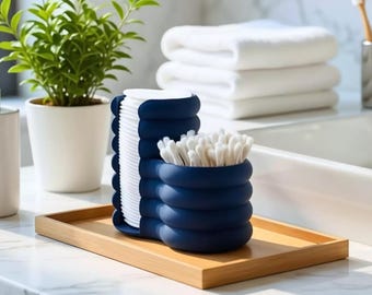 Ribbed Cotton Pad Swab Holder | Modern Rounded Vanity Organizer