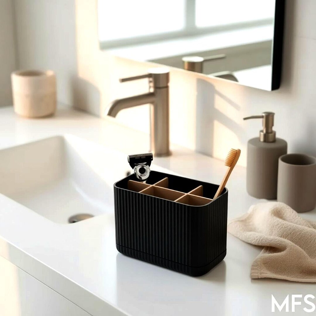 Vanity Razor Bathroom Organizer Toothbrush & Razor Holder | 6 Compartments | Modern ...