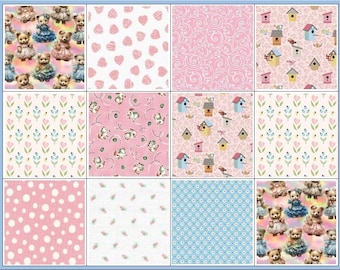 For a Special Little Girl~Precut Quilt Kit~Young Girl or New Baby Girl~Teddy Bears~Kittens~Birdhouses~Hearts~Fabric~QK#760