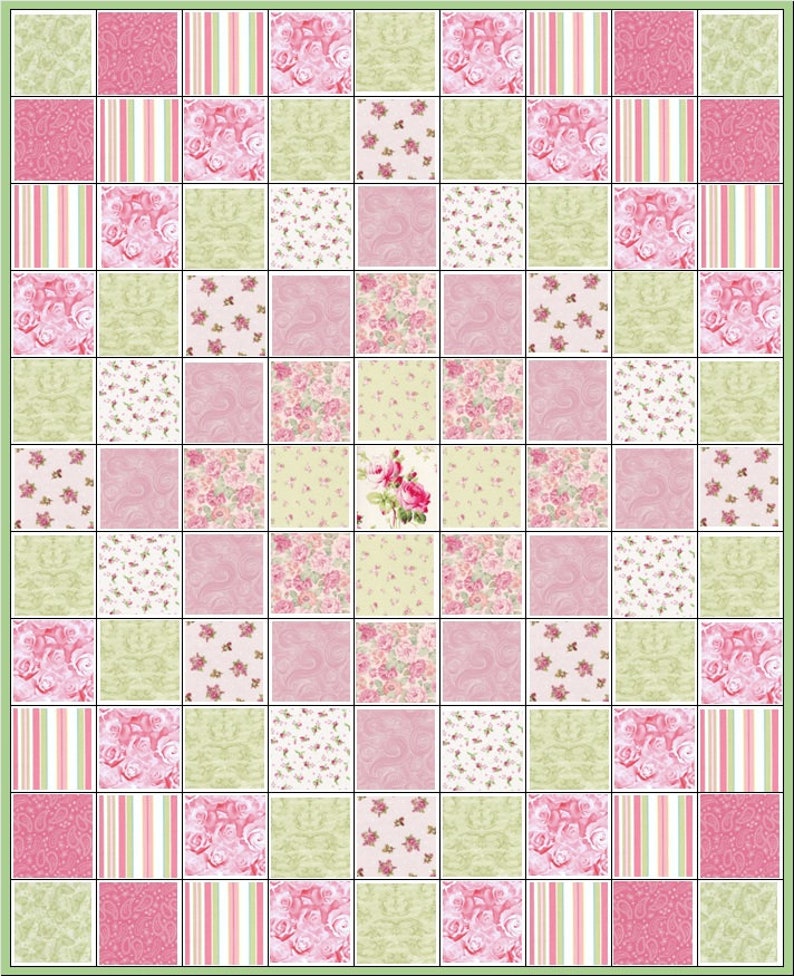 Vintage CharmPrecut Quilt KitShabby Chic RosesFabricQK746 image 2