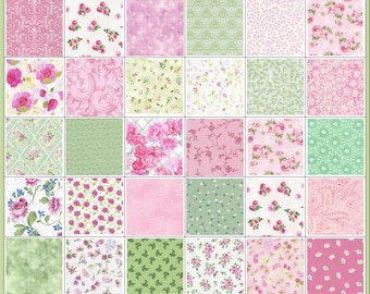Shabby Cottage Chic~Precut Quilt Kit~Pink~Green~Rose~Floral~Fabric~28 different fabrics in this Gorgeous Kit~QK#757