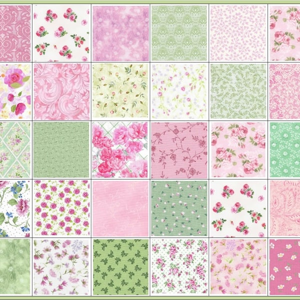 Shabby Cottage Chic~Precut Quilt Kit~Pink~Green~Rose~Floral~Fabric~28 different fabrics in this Gorgeous Kit~QK#757