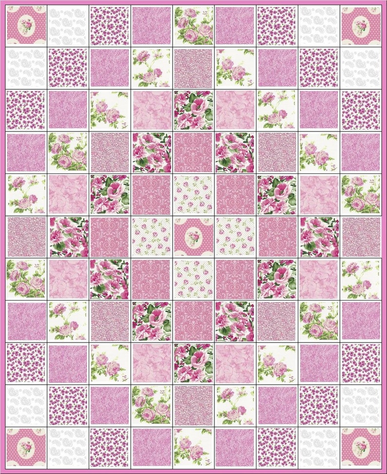 Passionately Pink~Shabby Chic Style~Pre Cut Quilt Kit~Pink Roses~Floral~Paisley~Fabric~QK#171