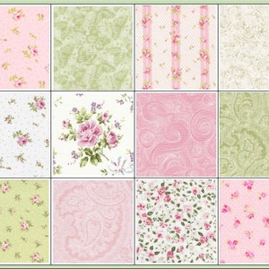 Bed of Roses~Precut Quilt Kit~Shabby Chic Shades of Pink, Green, Cream, Soft White~Roses and Paisley~Fabric~QK#748