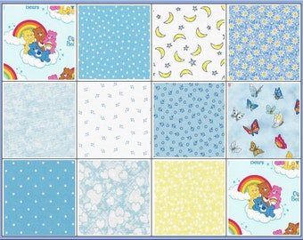 Care Bears~Little Boy Precut Quilt Kit~Moon, Stars, Hearts, Dots~Blue and Yellow Fabric~QK#680