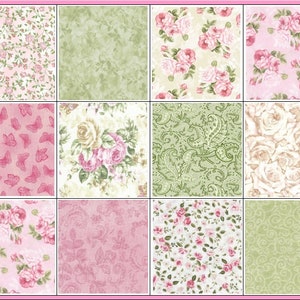 Rambling Rose~Precut Quilt Kit~Pink Rose Green & Cream~Fabric~QK#752