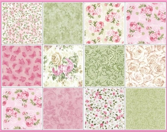 Rambling Rose~Precut Quilt Kit~Pink Rose Green & Cream~Fabric~QK#752