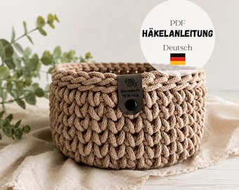 Patrón de cesta de ganchillo | Patrón en PDF para una cesta de almacenamiento hecha de cordón de algodón | Patrón de ganchillo para hacer tú mismo | Teje tu propia cesta | Descarga digital