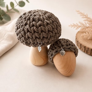 Autumn Decor 2-Piece Set | Hand-crocheted mushroom & wooden acorn | Hygge | Scandinavian home decor | Natural decor | Autumn decor | Handmade gift