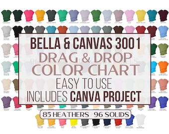Bella Canvas 3001 Color Chart: T-Shirt Mockup Templates (Digital Download)