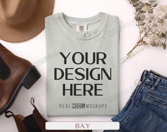 Comfort Colors 1717 T-shirt Mockup: Bay Boho Flat Lay