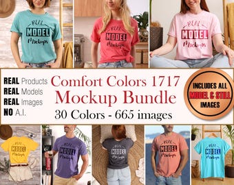 Comfort Colors 1717 Real Model Mega Mockup T-Shirt Bundle -  Real shirt mockups CC1717  | Casual Summer Beach Boho Style | POD Mockup bulk