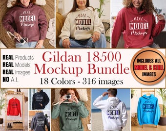 Gildan 18500 Real Model Mega Mockup Hoodie Bundle -  Real shirt mockups Gildan | G185 Hooded Sweatshirt | Casual Beach Boho Style