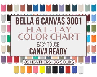 Bella Canvas 3001 Color Chart: Flat Lay T-Shirt Mockup (Digital Download)