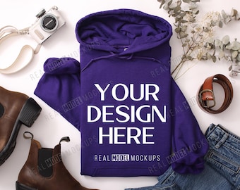 Purple Gildan 18500 Hoodie Flat Lay Mockup | G18500 sweatshirt Mock up, Boho Casual Flat-lay shirt Mock ups, POD Flatlay Mocks Model Mock