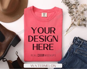Comfort Colors 1717 Watermelon Flat Lay Mockup (Digital Download)