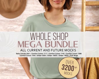Whole Shop Mockup Bundle - entire shop mockups tshirt Bella Canvas 3001, Comfort Colors 1717, Gildan 5000, 18000, 18500 hoodie, POD mugs