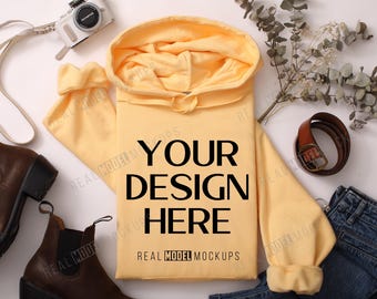 Yellow Haze Gildan 18500 Hoodie Flat Lay Mockup | G18500 sweatshirt Mock up, Casual Flat-lay shirt Mock ups, POD Flatlay Mocks Model Mock