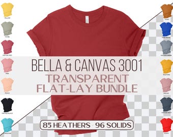 Bella Canvas 3001 Transparent Shirt Mockup Bundle | BC 3001 T-Shirt Mock-up | Real Model Mock | Flat Lay Mocks Cozy Trendy Neutral Aesthetic