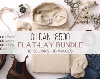 Gildan 18500 Hoodie Mockup Bundle Flat Lay Mockups | Mock up Bundle, Flat-lay G18500 T shirt Mock ups, POD Flatlay Mocks Real Model Mock