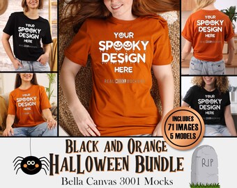 Halloween Bella Canvas 3001 Mockup T-Shirt Bundle - Spooky Season pumpkin thanksgiving shirt mockups BC3001 whole shop POD Tee Shirt Mocks