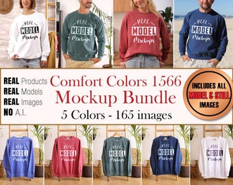 Comfort Colors 1566 Real Model Mockup Crewneck Bundle -  Real shirt mockups CC1566  | Casual Summer Beach Boho Style | POD Mockup bulk