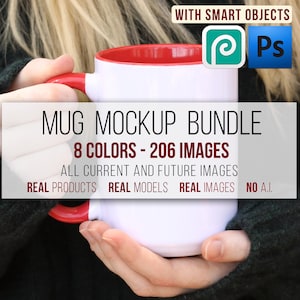 Muggmodell Smart Object-paket | Hela butiken 450 g 350 g kaffemugg med tvåfärgad accent | PSD Photoshop släpp-och-dra-muggar POD-färgsublimering