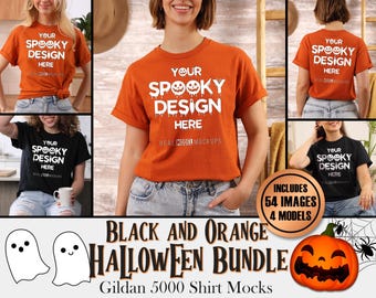 Gildan 5000 Halloween Mockup T-Shirt Bundle - pumpkin thanksgiving shirt mockups Fun Trendy Spooky Real Model Shirt Mock POD Tee Shirt Mocks