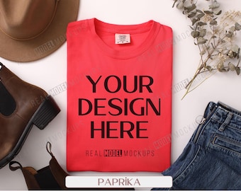 Koszulka Comfort Colors 1717 Paprika T-shirt Flat Lay Mockup