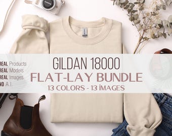 Gildan 18000 Mockup Bundle Flat Lay Mockups | Crewneck Mock up Bundle, Flat-lay G18000 T shirt Mock ups, POD Flatlay Mocks Real Model Mock