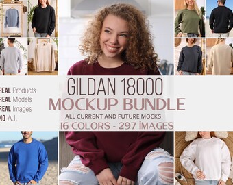 Gildan 18000 Mockup Bundle | Oversized G18000 Crewneck sweatshirt Shop Collection | Crew neck Sweater Mockups, High-Quality POD Mock