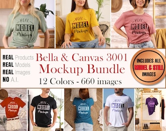 Bella Canvas 3001 Real Model Mega Mockup T-Shirt Bundle -  Real shirt mockups BC3001  | Casual Summer Beach Boho Style | POD Mockup bulk