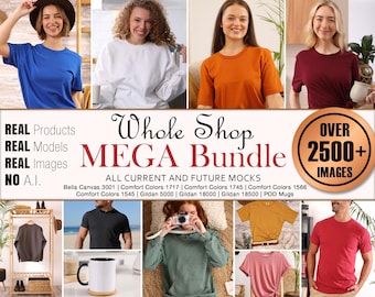 Real Model Mega Mockup Bundle - Wysokiej Jakości Atrapy, takie jak Gildan 5000 Bella Canvas 3001 Comfort Colors 1717 18000 Crewneck 18500 Hoodie