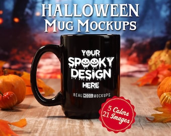 Halloween Mug Mockup: Spooky Coffee Mug Scene (Digital Download JPG/PNG Files)