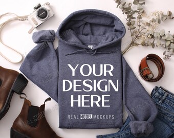 Heather Sport Dark Navy Gildan 18500 Hoodie Flat Lay Mockup | Tshirt Mock up, Casual Flat-lay shirt Mock ups, POD Flatlay Mocks Model Mock