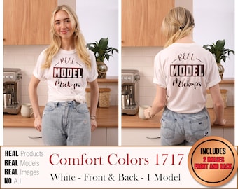 Comfort Colors 1717 Real Model White 2-IMAGE 1 Model t-shirt - makiety koszulek CC1717 | Casual Summer Beach Boho Style | POD Mockup bulk