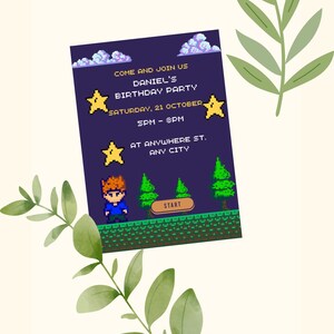 Video game birthday invitation template party