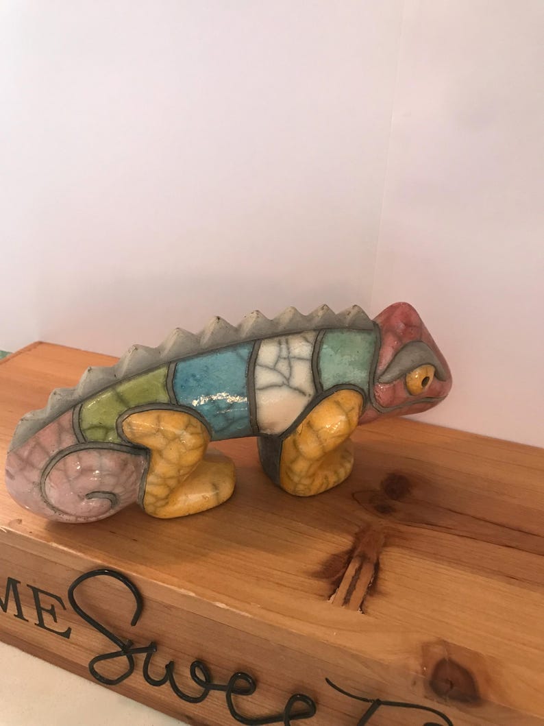 RAKU Art Pottery Chameleon Figurine—handmade and Multi-coloured 1990s ...