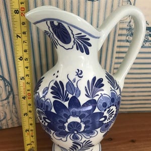 Vintage Blue & White Floral Ceramic Pitcher – Hand‑painted Delft‑style Jug, Cottagecore Vase, Decorative Water Jug **READ**