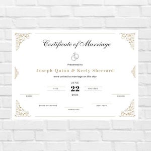 Heiratsurkunde - Digitale Vorlage zum Personalisieren
