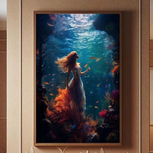 Mermaid Tempered Glass Wall Art, Mermaid Wall Art, Glass Printing, Mermaid Wall Hangings, Mermaid Framed Art, Mermaid in Sea Glass Wall Art
