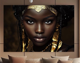 Gold Black Woman Wall Glass Art, Tempered Glass Wall Art, Glass Printing, Glass Large Wall Art, Wall Hangings, Gold Lips, Golden Wall Art