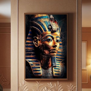 Egypt Pharaoh Wall Decor Art, King Tutankhamun Tempered Glass Wall Art, Egyptian Wall Art, Housewarming Extra Large Wall Decors Gifts Art