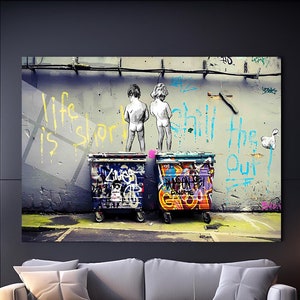 Banksy Artwork Glass Art, Street Life is Short Art, Framed Wall Art, Office Decor, Graffiti Dream Big Boy Poster, Living Room Glass Wall Art