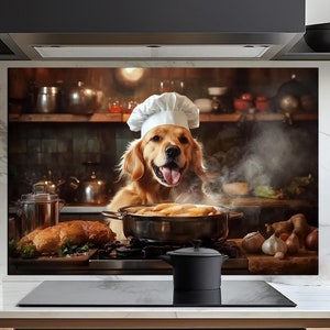 Couvercle supérieur de cuisinière en verre Golden Retriever chien décoration murale de cuisine pour cuisinière à gaz couvercle supérieur de cuisine dosseret de cuisine stickers art mural cadeaux pour elle