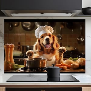 Couvercle supérieur de cuisinière en verre Golden Retriever chien décoration murale de cuisine pour cuisinière à gaz couvercle supérieur de cuisine dosseret de cuisine stickers art mural cadeaux pour elle